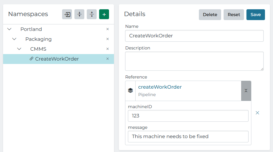 Namespace Node Pipeline Parameters