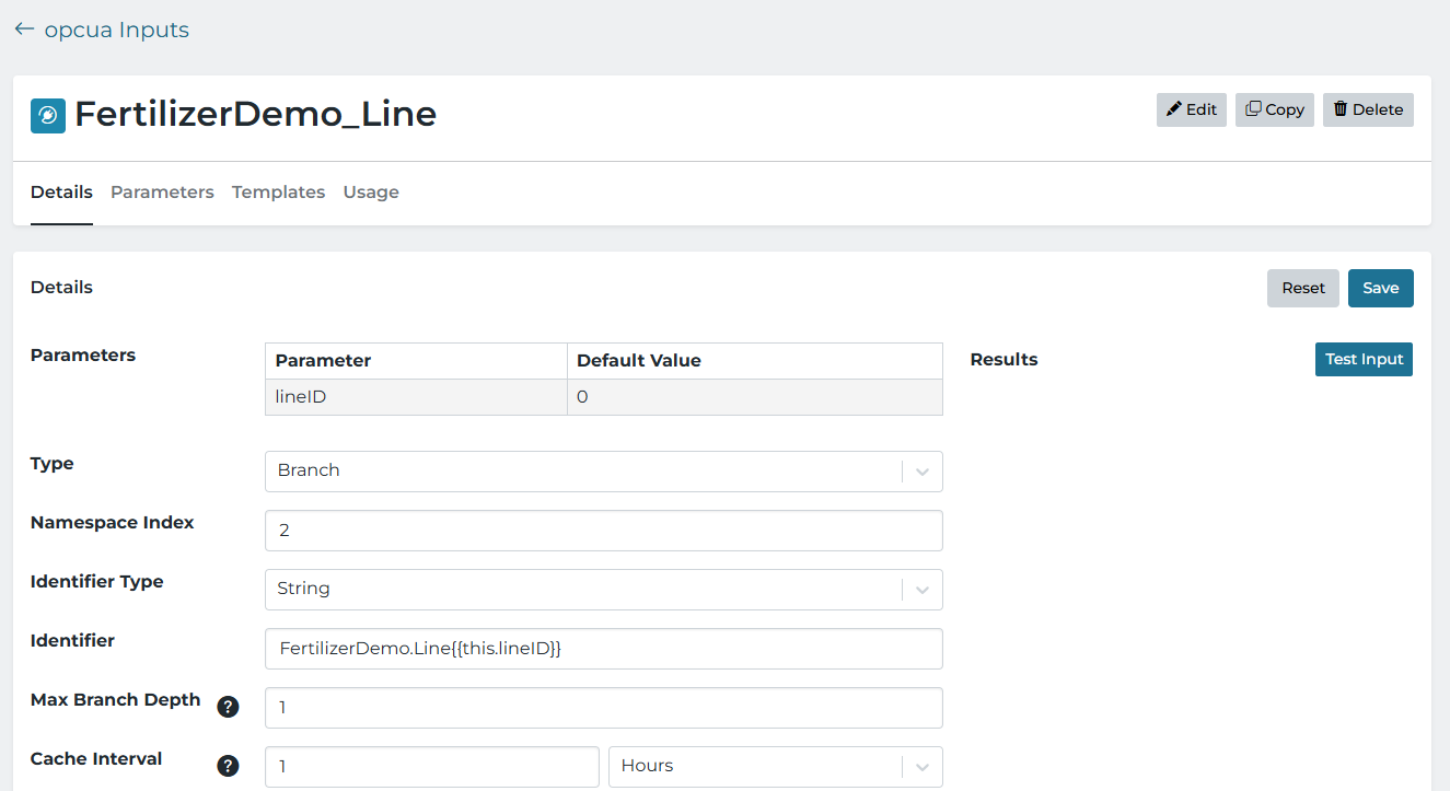 OPC UA Input Parameter Example